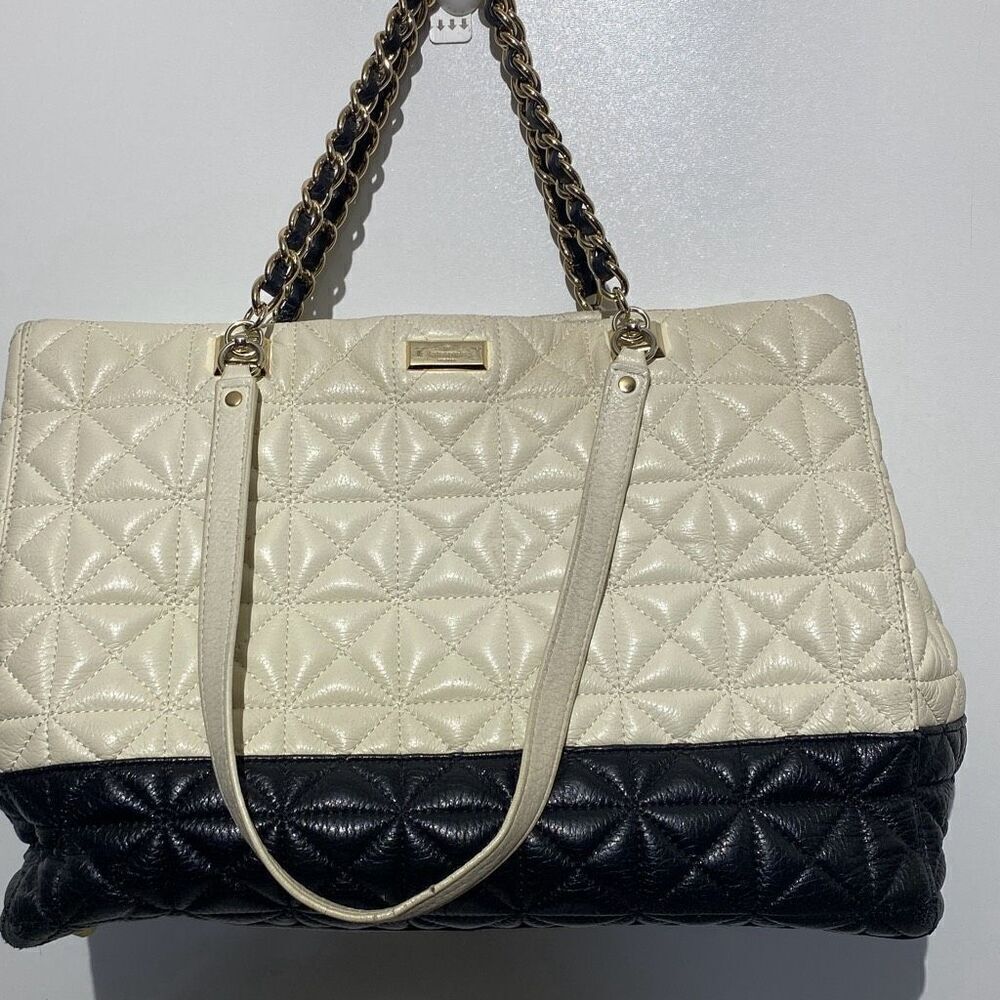 Kate Spade New York‎ Emerson Place Margot Quilted Leather Tote Cream Black Gold
